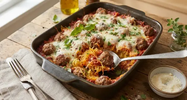Spaghetti Squash Meatball Casserole