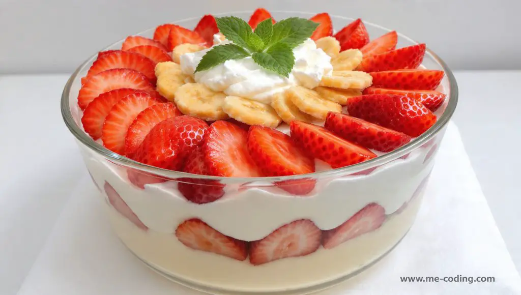 Ingredients 9 whole reduced-fat cinnamon graham crackers 1¾ cups cold fat-free milk 1 package (1 oz) sugar-free instant cheesecake or vanilla pudding mix 1 large firm banana, sliced ½ tsp lemon juice 2 cups sliced fresh strawberries, divided 2½ cups reduced-fat whipped topping, divided Mint sprigs, optional, for garnish